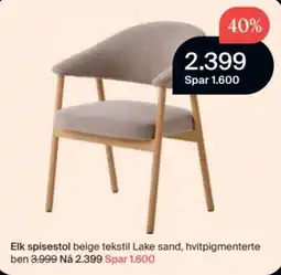 Møbelringen Elk spisestol beige tekstil Lake sand, hvitpigmenterte ben tilbud