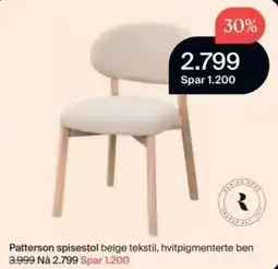 Møbelringen Rovico home Patterson spisestol beige tekstil, hvitpigmenterte ben tilbud