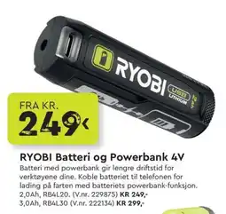 Mekk Ryobi Batteri og Powerbank 4V tilbud