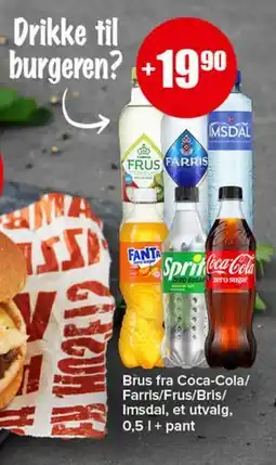 Spar Brus fra Coca-Cola/ Farris/Frus/Bris/ Imsdal, et utvalg tilbud