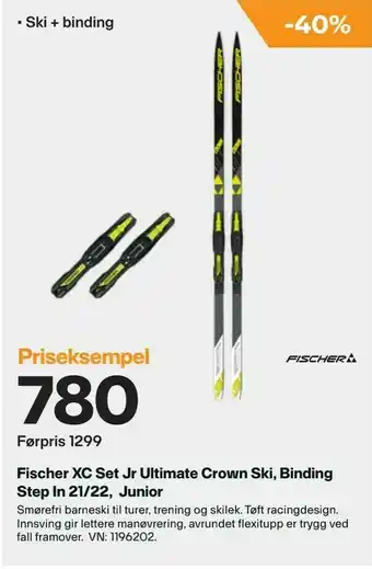 XXL Sport Fischer XC Set Jr Ultimate Crown Ski, Binding Step In 21/22, Junior tilbud