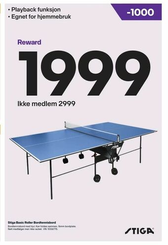 XXL Sport Stiga Basic Roller Bordtennisbord tilbud