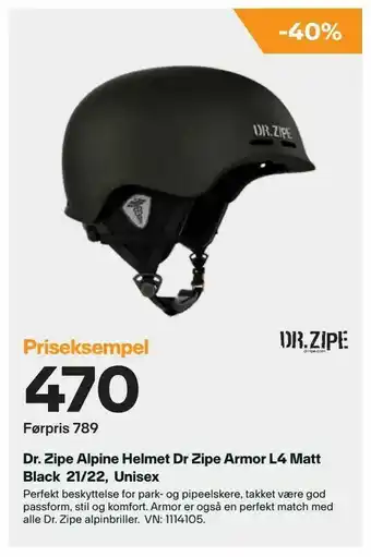 XXL Sport Dr. Zipe Alpine Helmet Dr Zipe Armor L4 Matt Black 21/22, Unisex tilbud