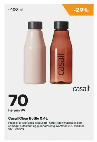 XXL Sport Casall Clear Bottle 0,4L tilbud