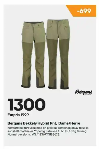 XXL Sport Bergans Bekkely Hybrid Pnt, Dame/Herre tilbud
