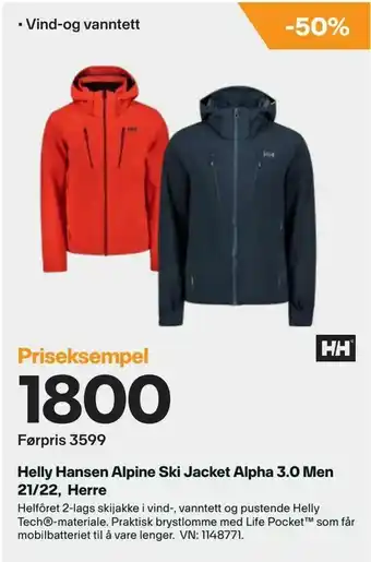 XXL Sport Helly Hansen Alpine Ski Jacket Alpha 3,0 Men 21/22, Herre tilbud