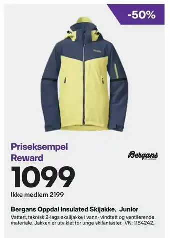 XXL Sport Bergans Oppdal Insulated Skijakke, Junior tilbud