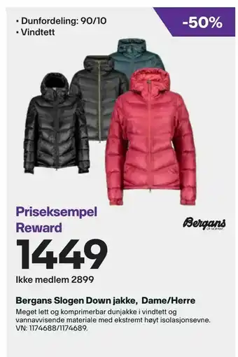 XXL Sport Bergans Slogen Down jakke, Dame/Herre tilbud