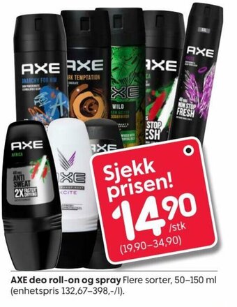Rusta AXE deo roll-on og spray tilbud