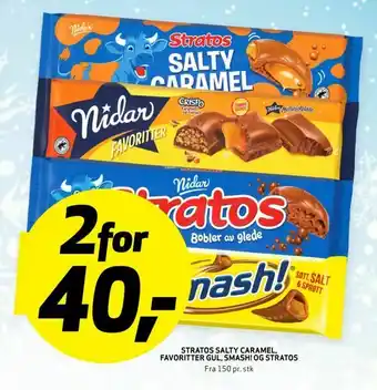 Bunnpris Stratos salty caramel Favoritter gul, smash!OG stratos tilbud