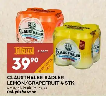 Coop Mega Clausthaler radler lemon /grapefruit 4 stk tilbud
