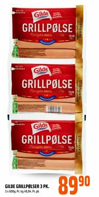 Coop Obs Gilde grillpølser 3 pk tilbud