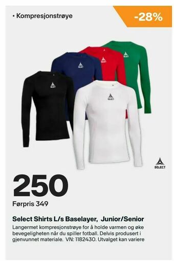 XXL Sport Select Shirts L/s Baselayer, Junior/Senior tilbud