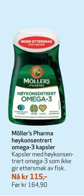 Apotek 1 Möller's Pharma høykonsentrert omega-3 kapsler tilbud