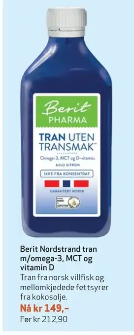Apotek 1 Berit Nordstrand tran m/omega-3, MCT og vitamin D tilbud