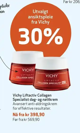 Apotek 1 Vichy Liftactiv Collagen Specialist dag- og nattkrem tilbud