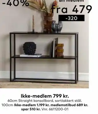 Skeidar 60cm Straight Konsollbord Sortlakkert Stål tilbud