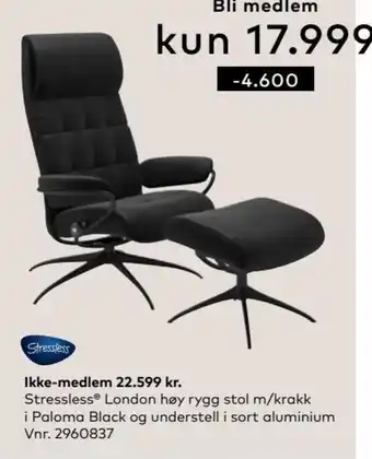 Skeidar Stressless London Høy Rygg Stol m/Krakk tilbud