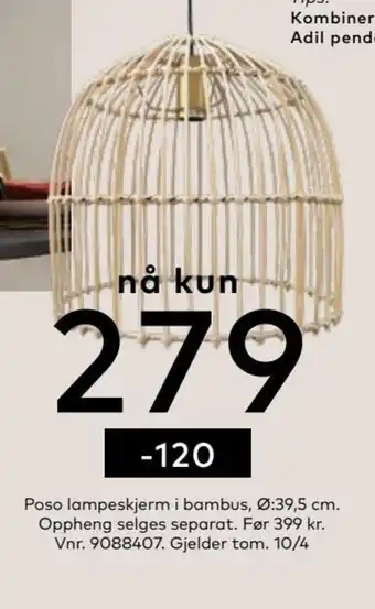 Skeidar Poso Lampeskjerm i Bambus tilbud