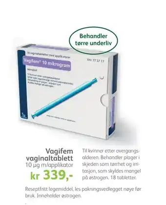 Vitusapotek Vagifem vaginaltablett tilbud