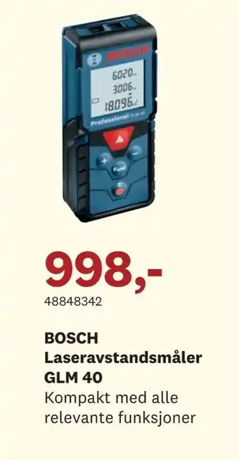 Bygger'n BOSCH Laseravstandsmåler GLM 40 tilbud
