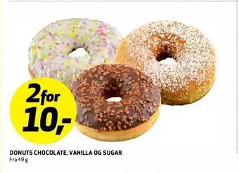 Bunnpris Donuts chocolate, vanilla og sugar tilbud
