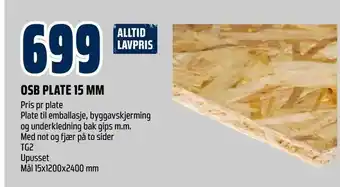 Obs Bygg Osb plate 15 mm tilbud
