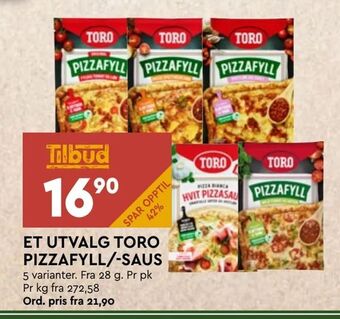 Coop Mega Et utvalg toro pizzafyll saus tilbud