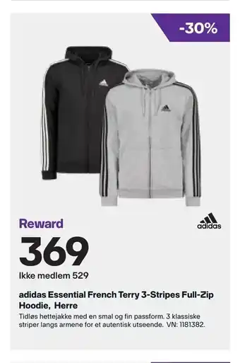 XXL Sport adidas Essential French Terry 3-Stripes Full-Zip Hoodie, Herre tilbud