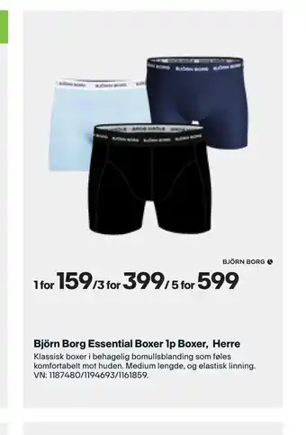 XXL Sport Björn Borg Essential Boxer 1p Boxer, Herre tilbud