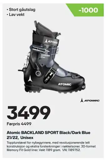 XXL Sport Atomic BACKLAND SPORT Black/Dark Blue 21/22, Unisex tilbud
