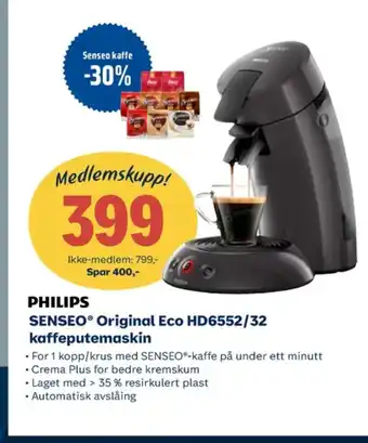 Coop Obs Philips senseo kaffemaskin tilbud