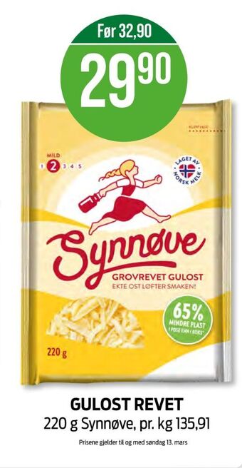 Kiwi Synnøve finden revet ost tilbud