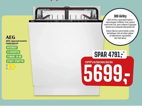 Skousen AEG oppvaskmaskin FSE63657P tilbud