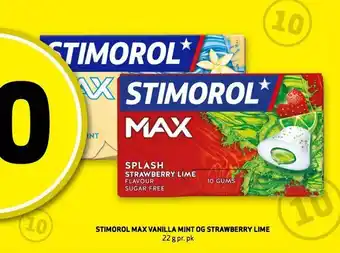 Bunnpris Stimorol max vanilla mint og strawberry lime tilbud