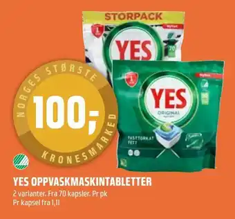 Coop Obs Yes oppvaskmaskintabletter tilbud