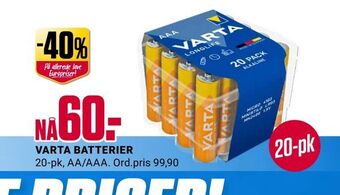 Europris Varta batterier tilbud