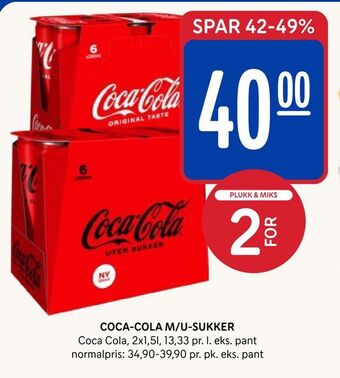 Rema 1000 Coca-cola m/u-sukker tilbud
