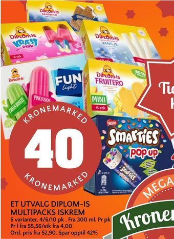 Coop Mega Et utvalg diplom-is multipacks iskrem tilbud