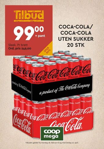 Coop Mega Coca- cola/ coca- cola uten sukker tilbud