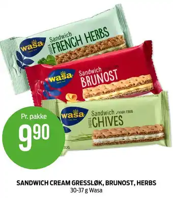 Kiwi Sandwich cream gressløk, brunost, herbs tilbud