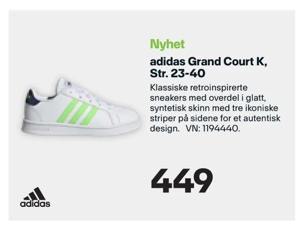 adidas Grand Court K, Str. 23-40 tilbud 