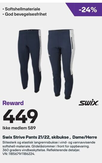 Swix Strive Pants 21/22, skibukse Dame/Herre