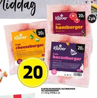 Bunnpris Kløver hamburger, baconburger og cheeseburger tilbud