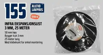 Obs Bygg Infra ekspansjonslist 3 mm, 25 meter tilbud