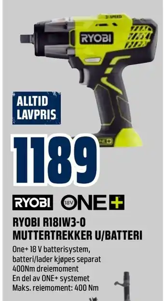 Obs Bygg Ryobi r18iw3-0 muttertrekker u/batteri tilbud
