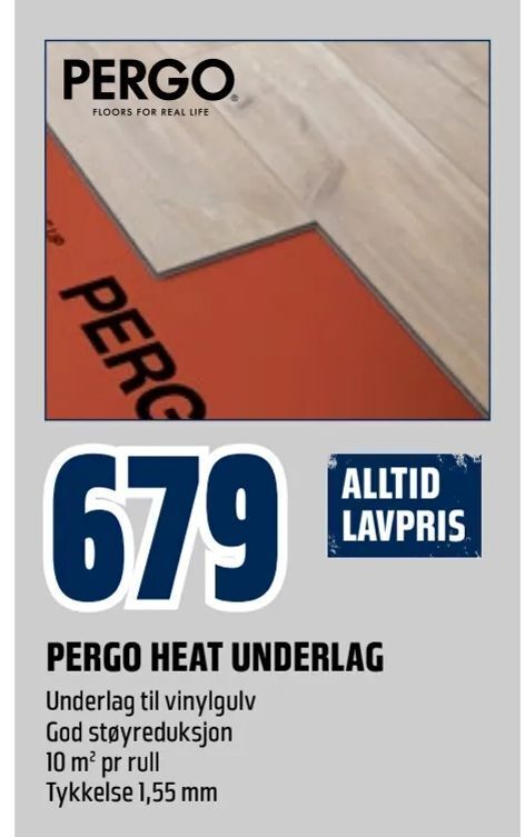 Obs Bygg Pergo heat underlag tilbud