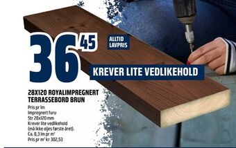 Obs Bygg 28x120 royalimpregnert terrassebord brun tilbud