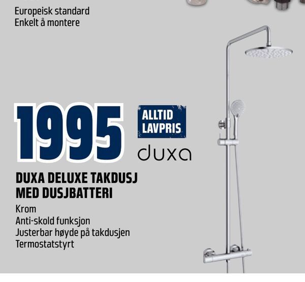 Obs Bygg Duxa deluxe takdusj med dusjbatteri tilbud