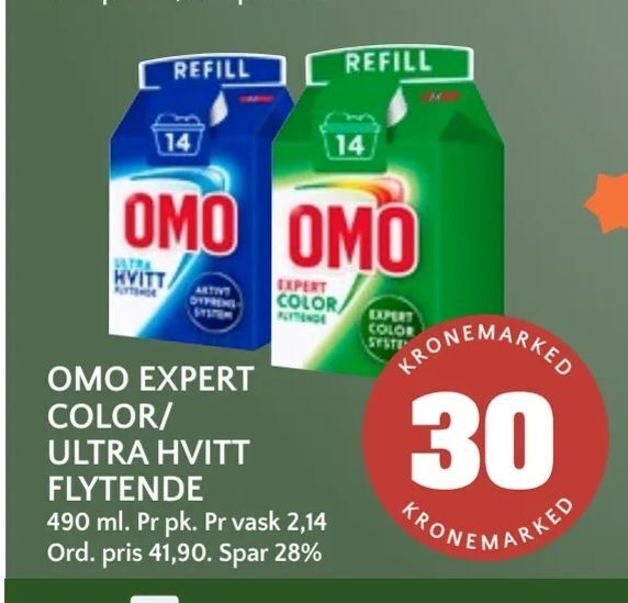 Coop Mega Omo expert color/ ultra hvitt flytende tilbud